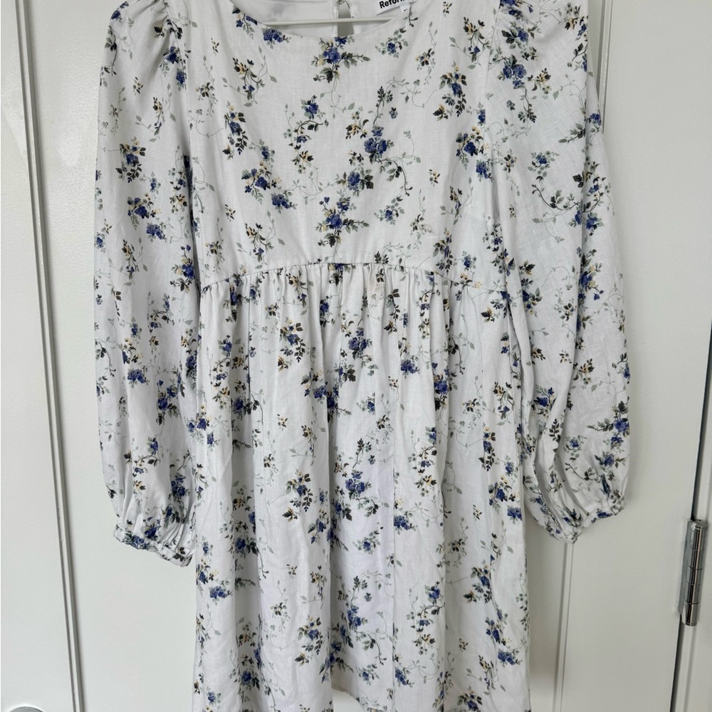 Floral White and Blue Dress